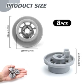 8Pcs Dishwasher Basket Wheels, 165314 Lower Basket Wheel Replacement for Bosch Kenmore Siemem Neff Zanussi AEG Electrolux Universal Dishwasher Cutlery Lower Basket AP2802428 PS3439123 Replacement Part