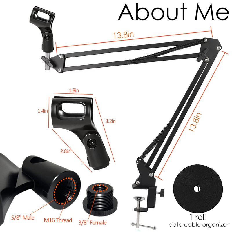 YTDSUP Boom Arm Microphone Mic Stand, Flexible Long Arm Clamp