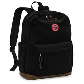 RAVUO Corduroy School Backpack, Large Unisex School Bags Casual Bookbags Black College Backpack for Men Women