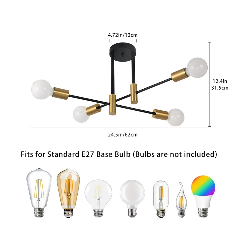 ZYDTRIP Sputnik Chandelier Ceiling Light, Pendant Light 4-Light Ceiling Light
