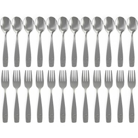 Stainless Steel Kids Silverware Set (24pc- 2 Pack of 12) - Child and Toddler Safe Flatware - Kids Utensil Set - Metal Kids Cutlery Set (Includes 12 Small Kids Spoons & Kids 12 Forks)