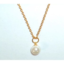 Unbranded Faux Pearl Necklace ~ Single Bead On 18" Gold Tone Chain w/ Nylon  Pouch NEW