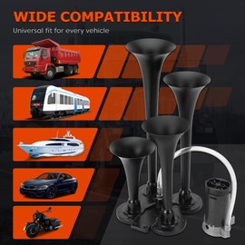 FILTERUP Train Air Horn Kit 12V 185DB for Truck Car 4 Speakers Super Loud Air Horn with Compressor Compatible with Jeep SUV Pickup Train Motorhome and Other Vehicles