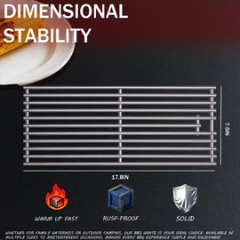 4 Pack 18 x 7-3/8 Heavy Duty Cast 304 Shot Blasting Triangle Rod BBQ Cooking Grill Grates Replacement Parts for Blaze Grill 3, 4, 5 Burner Blaze Grill Models,Blaze,AOG, RCS, Summerset Sizzler and More