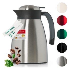 Blumtal Thermoskanne 2 Liter - BPA-freie Teekanne mit Quick Tip Verschluss - auslaufsichere Kaffeekanne Thermo für langanhaltende Isolation - Isolierkanne 2l - Thermoskanne 2l - Teekanne Thermo Silber