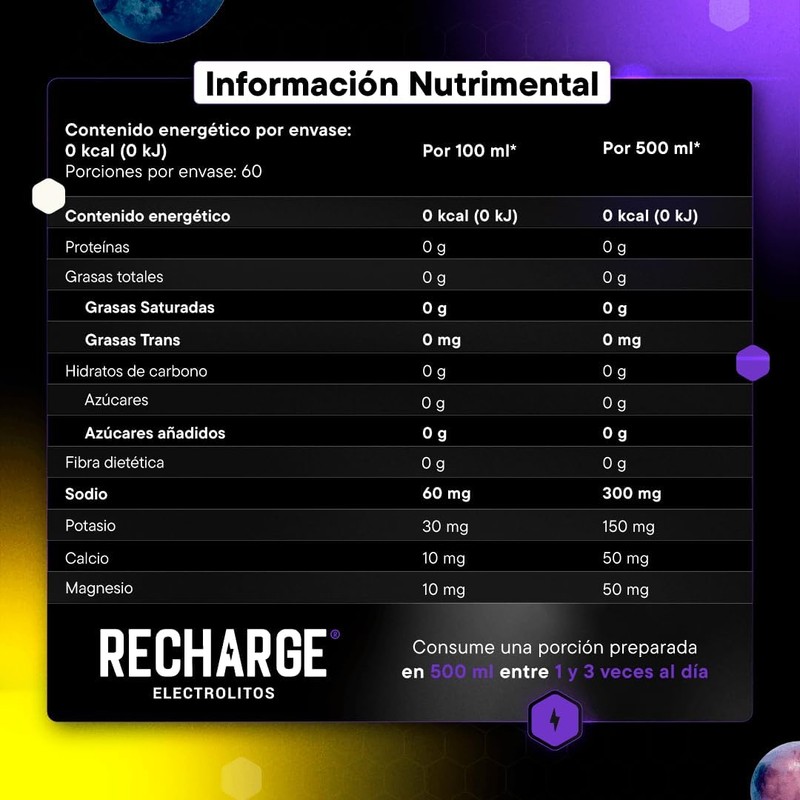 Be Better RECHARGE, Electrolitos En Polvo 60 Porciones, Sabor Uva,