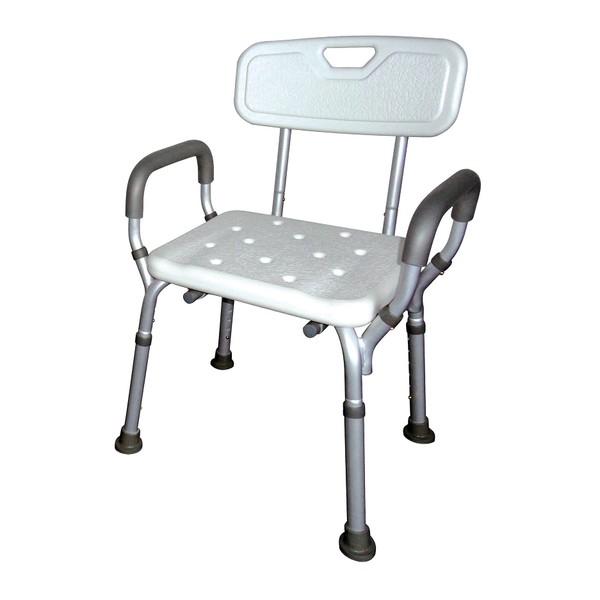 Tuffcare Deluxe Armed Shower & Bath Chair with Back & Arms, Snap On Tool Free Assembly, Lightweight & Seat Height Adjustable, Great for Travel (Bench with Back)