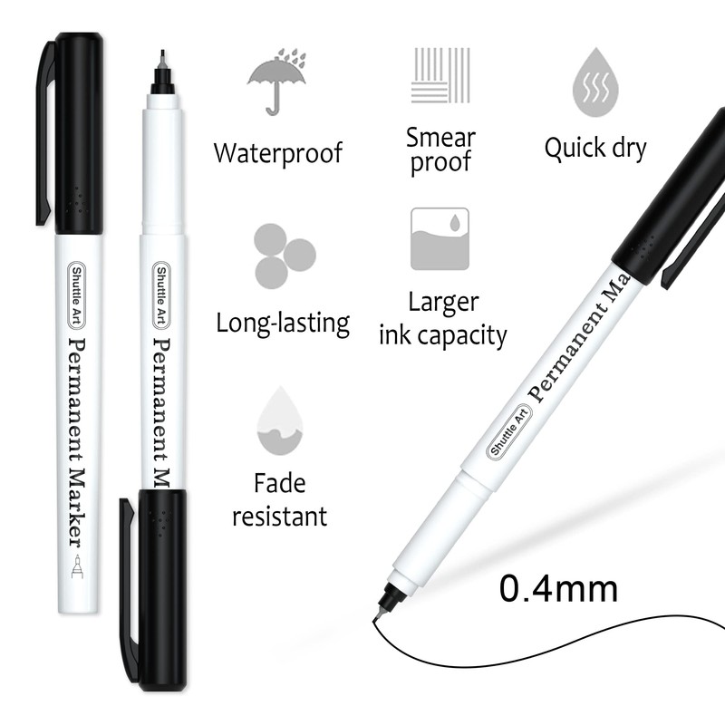 Shuttle Art Permanent Marker, 30 Pack Ultra Fine Point Black
