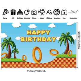 Zliisang 5.9x3.6ft Cartoon Blue Sky Birthday Party Backdrop Palm Golden Rings Happy Birthday Party Decorations