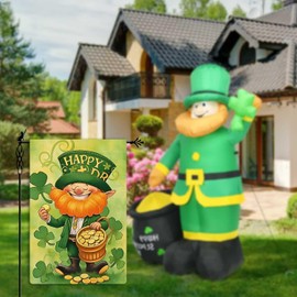 Jauageon St. Patrick's Day Garden Flag Glass Style Lucky Shamrocks Hat Garden Flag Vertical Double Sided Rustic Farmland Burlap Yard Lawn Outdoor Decor 12.5x18"