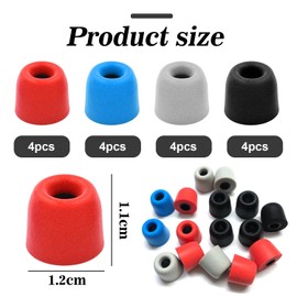 Arrderly Memory Foam Earbuds, 16 Count, Red, Blue, Black, Silver Grey, Compatible with Headphones & Earphones