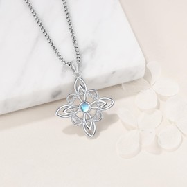 Friggem Celtic Necklace 925 Sterling Silver Moonstone Celtic Knot Pendant Necklace Wicca Witches Jewellery for Women Girls, Sterling Silver