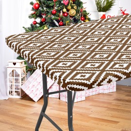 smiry Rectangle Picnic Table Cloth, Waterproof Elastic Fitted Outdoor Tablecloths for 5 Foot Tables, Wipeable Flannel Backed Vinyl Table Cover for Camping, Dining and Indoor (30"x60", Coffe)