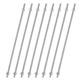 uxcell 8pcs 8/32 Inch M4 Threaded Rods with 16pcs Hex Nuts and Washers 8 Inch 201 Stainless Steel Full Threads Right-Hand Thread for Hangers, U-Bolts, Beaded Garden Stake Rods, Silver