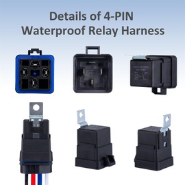 Ronybuy 4-PIN 12V DC IP65 Waterproof Relay with Harness 40/30 AMP Relay Switch - Heavy Duty 12&16 AWG Tinned Copper Wires, SPST Automotive Relay Kit for Horns Starters Radiator Motor Fans, Pack of 1