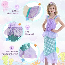 Jurebecia Mermaid Costume Kids Girls Princess Dresses Little Girls Mermaid Costume Birthday Mermaid Sequin Outfit with Accessories World Book Day Costumes for Girls Green 5-6 Years