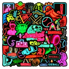 50pcs Neon Baseball Theme Waterproof Vinyl Stickers - Baseball Decor & Party Favors Gifts for Laptop, Water Bottle, Skateboard