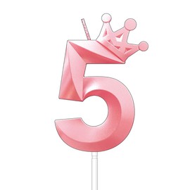 3.15 Inch Pink Number 5 Birthday Candle (Crown-5, Pink)