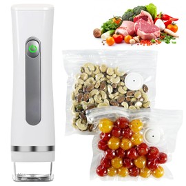 Meovert Vacuum Sealer for Food with 30 Reusable Bags for Food, Handheld Food Saver Compact Vacuum Sealer Machine with Visible Water Tank, One Touch Kitchen Storage and Preservation, White