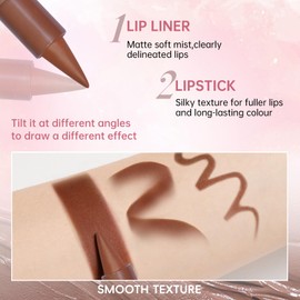 HOSAILY Glitter 2 in 1 Lip Liner and Chameleon Lip Gloss Combo, Gradient Light Brown Lipstick Plumping Lip Pencil Sparkly Liquid Lip Stain Set, Moisturizing Smooth High Shine Lip Combo Lip Makeup