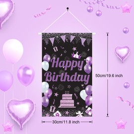 Black Purple Happy Birthday Sign,Birthday Door Banner Happy Birthday Hanger Birthday Porch Sign Banner Door Decoration Birthday Party Decorations for Men Women 50x30CM