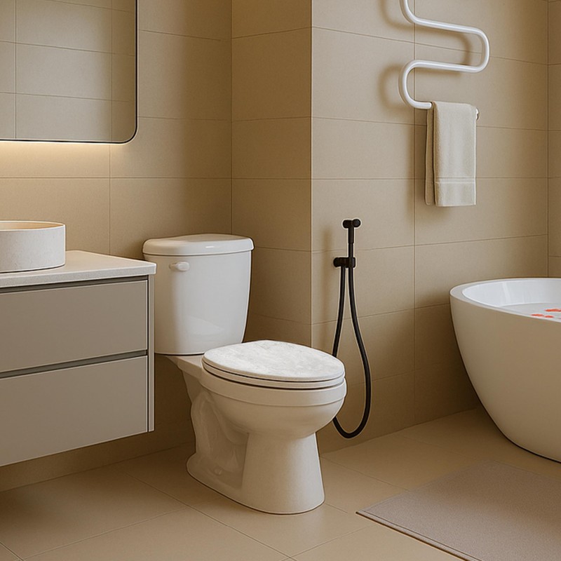 Toilet Seat, Slow Close, Premium Moulded Wood, Quick Release, Marble