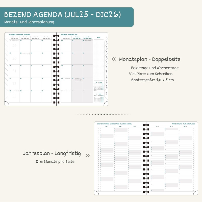 BEZEND Calendar 2026 Book Calendar A5 Ring Binder 1 Week