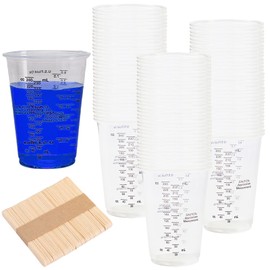 Molbory 50 Stück Messbecher Epoxidharz, 230 ml Mischbecher Set mit 50 Stück Holzrührstäbchen, Kunststoff-Messbecher Klein, FarbMischbecher, Lackmischbecher für Flüssigkeiten, Mischen von Harz, Farbe