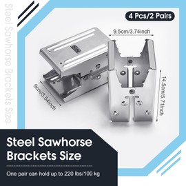 Gisafai 4 Pcs Steel Saw Horse Brackets Galvanized Metal Sawhorse Bracket with 220lb / 100kg Capacity (One Pair) Easy to Use Reliable for Compact Storage