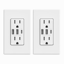 ELEGRP USB Outlets Receptacles, 3-Port Wall Outlet, 30W 6.0A Electrical Outlet, 15 Amp Tamper-Resistant Outlet, UL Listed, Screwless Wall Plate Included, 2 Pack, Matte White