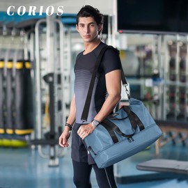 CORIOS Travel Duffel Bag for Women and Men Foldable Weekender Overnight Bag Nylon Sports Gym Bag Lightweight Luggage Bag Shoulder Bag with Shoes Compartment for Travel Gym Sport Daily Use Blue