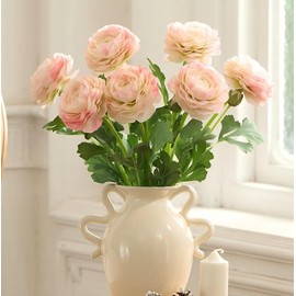 Avoeco Artificial Ranunculus Flowers, Large Real Touch Ranunculus, Faux Silk Peony Arrangement for Home Office Wedding Vase Filler Shop Decoration (7, Light Pink)