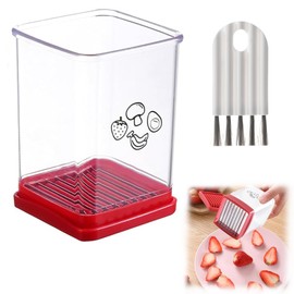 Fruit Slicer, Fruit Cutter, Cup Slicer Fruit and Vegetable Speed Slicer with Bottom Push Plate Portable Slicing Tool with Cleaning Brush for Strawberry/Banana/Vegetable Kitchen Gadgets