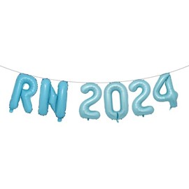 RN 2024 Balloons Banner Multicolor 16 Inch Foil Letter Nurse Balloons Graduation Decorations 2023 Congrats Nurse Balloons for Nursing Graduation Party Supplies (RN 2024 Light Blue)