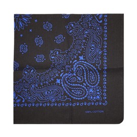 kakatrend Bandana, Paisley, Triangular Width, Adult, 100% Cotton, Fashionable, Handkerchief, Cotton, Unisex, Large Size, Men's 21.7 x 21.7 inches (55 x 55 cm), black/blue