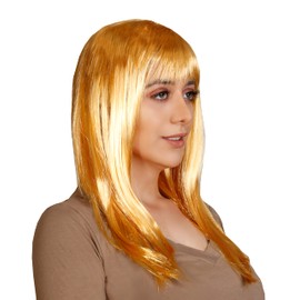 WOMEN'S LADIES LONG STRAIGHT WIG FANCY DRESS COSPLAY WIGS POP PARTY (Gold)