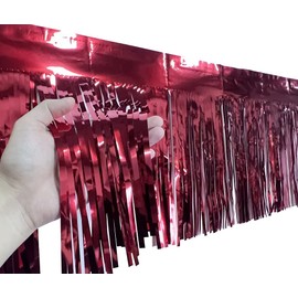 CareCheer 4 Pack 10 Feet Foil Fringe Garland Shiny Metallic Wall Hanging Drapes Tassel Skirting Decorations Supplies for Parade Float Trailer Mardi Gras Party Birthday Wedding (Red)