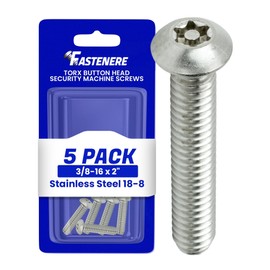 Fastenere Torx Security Machine Screws - 3/8-16 x 2 (5-Pack) Stainless Steel, Tamper-Resistant, Button Head Screws, Bolt Screw for Higher Level of Safety & Theft Prevention