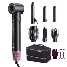 7-in-1 Air Wrap Hair Styler, Fast Drying Blow Dryer & Curling StylingTool, Hot Air Styler No Heat Damage, Hot Air Styler Wrap for Curling Volumizing Straightening Styling（Pink）