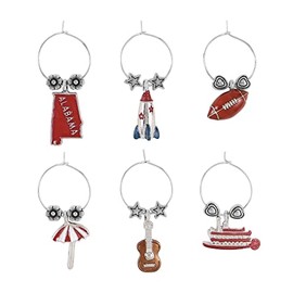 UPware Alabama Wine Charms, Zinc Alloy Wine Glass Tags for Stem Glasses, Drink Markers Identifiers for Parties, Tastings, and Entertaining, Multicolor, Set of 6