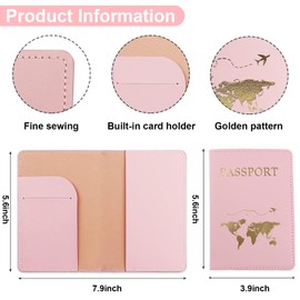 PU Leather Passport Holder Cover, Pink World Map Pattern Passport Covers, Waterproof Design Passport Cover, Travel Wallet Case Organiser for Passport, Business Cards, Credit Cards, Boarding Passes