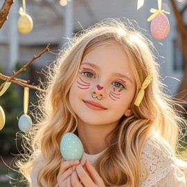 Totelux Easter Rabbit Face Tattoos Glitter Bunny Tattoos Cute Face Stickers with Gems Eye Body Fake Temporary Tattoo for Adult kids Makeup Easter Party Decoration Supplies