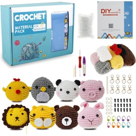MENIBBLER 8Pcs Crochet Kits for Beginners, Animals Beginners Crochet Kit, Crochet Set Include Various Accessories with Instructions and Video Tutorials for Starters Adult Kids(8 Pcs)