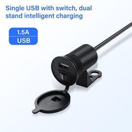 PNGKNYOCN Motorcycle USB Charger with Switch, 12V 24V USB PD Outlet Single Ports Waterproof Charger for Marine Vehicle RV Boat Truck UTV