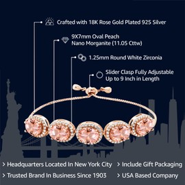 Gem Stone King 18K Rose Gold Plated Silver 9X7MM Oval Gemstone Birthstone 5-Stone Tennis Bracelet For Women | Fully Adjustable Up to 9 Inch