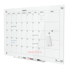 TOWON 47 x 35 Inch Glass Calendar Dry Erase Board for Wall, Magnetic Whiteboards Calendar, White Board Calendar Dry Erase for Wall, Monthly Planner Whiteboard Set, White