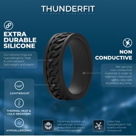 ThunderFit Silicone Wedding Rings for Men, Chain Design Rubber Engagement Bands 7mm Wide 2mm Thick - 1/4/7 Variety Multipack (Pack D, 11.5-12 (21.3mm))