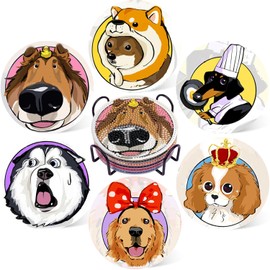 EWJRNSF 6 PCS Cartoon Dog Diamond Art Coasters, 5D Diamond Painting Coasters with Holder Diamond Art Kits for Adults Beginners, Gem Painting by Number Kits Crafts Home Decor.