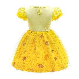 Lito Angels Kids Girls Kids Princess Belle Fancy Dress Casual Wear Birthday Party Costumes Summer Cotton Outfit Age 4-5 Years Yellow 301
