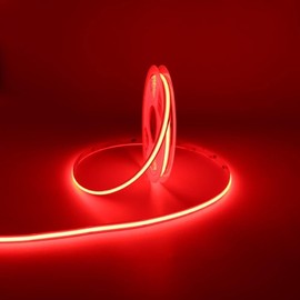 COB LED Tape Light, DC12V, 16.4 ft (5 m), Red (Red) 480 LED/m, Ultra Narrow Width 0.3 inches (8 mm), High Brightness, High Color Rendering (CRI>95), Dotless Uniform Light, Dimmable, Energy Saving